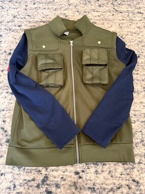 Men's Olive Green Shirt Jacket with Navy Sleeves